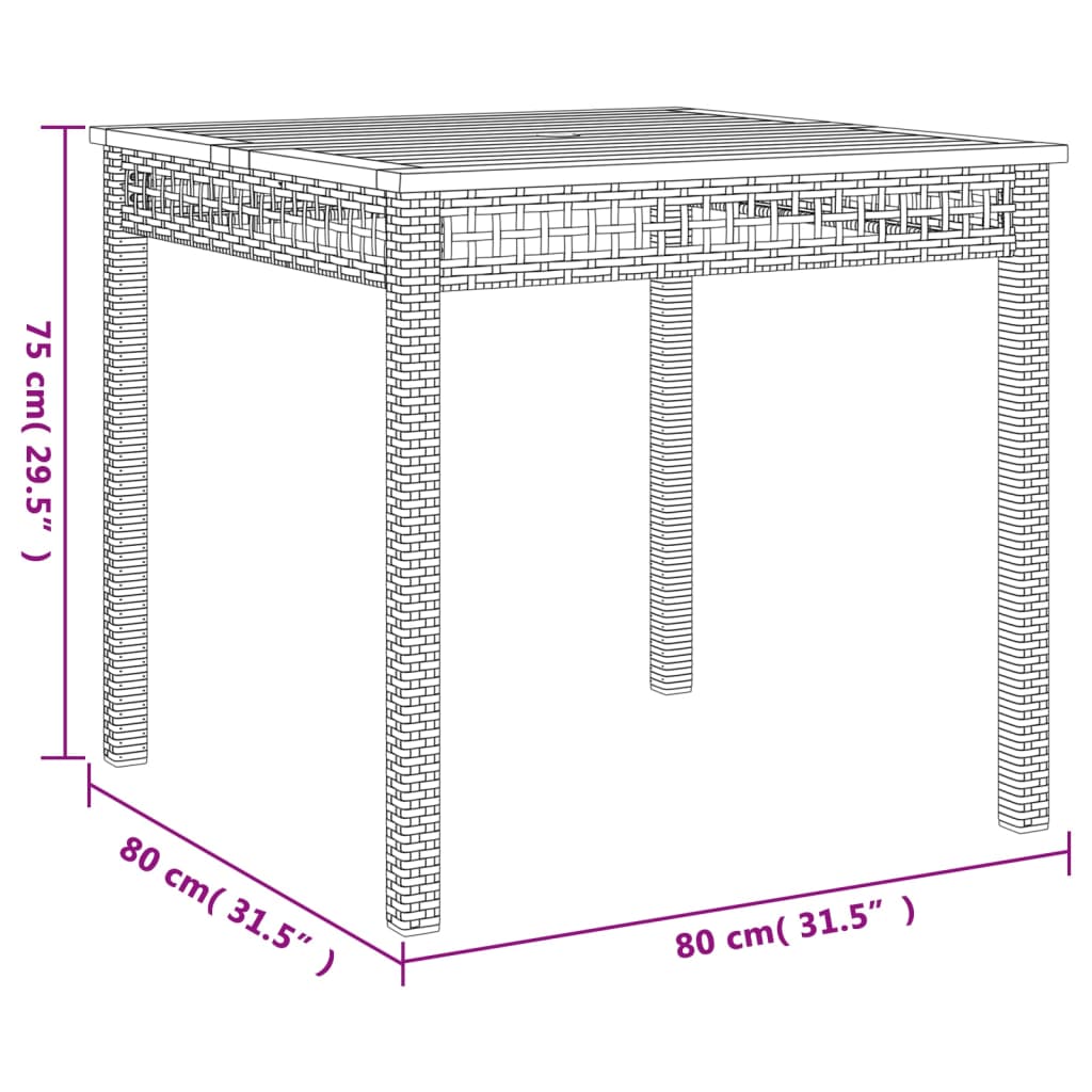 Tuintafel 80x80x75 cm poly rattan en acaciahout grijs is nu te koop bij PeponiXL, paradijselijk wonen!