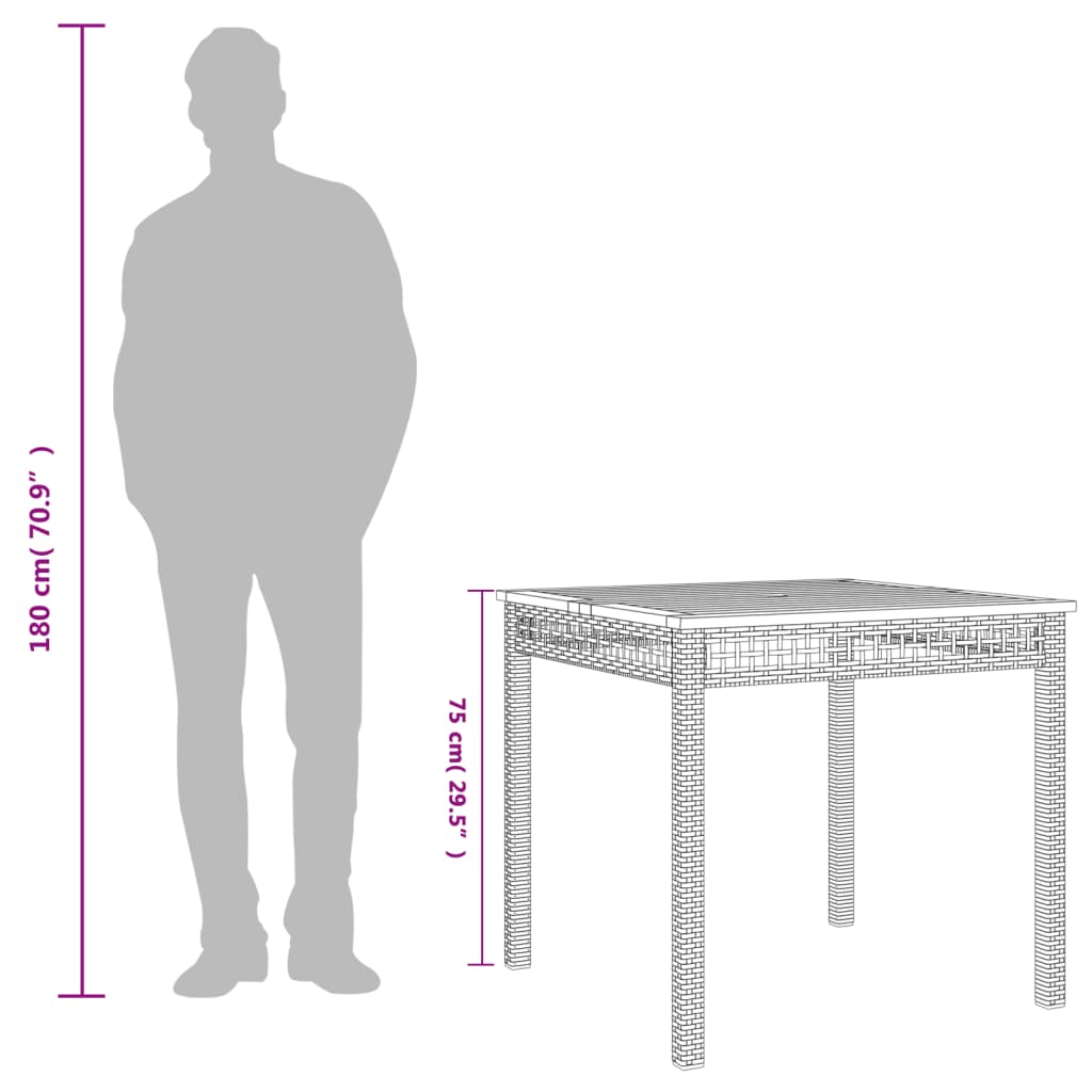 Tuintafel 80x80x75 cm poly rattan en acaciahout grijs is nu te koop bij PeponiXL, paradijselijk wonen!