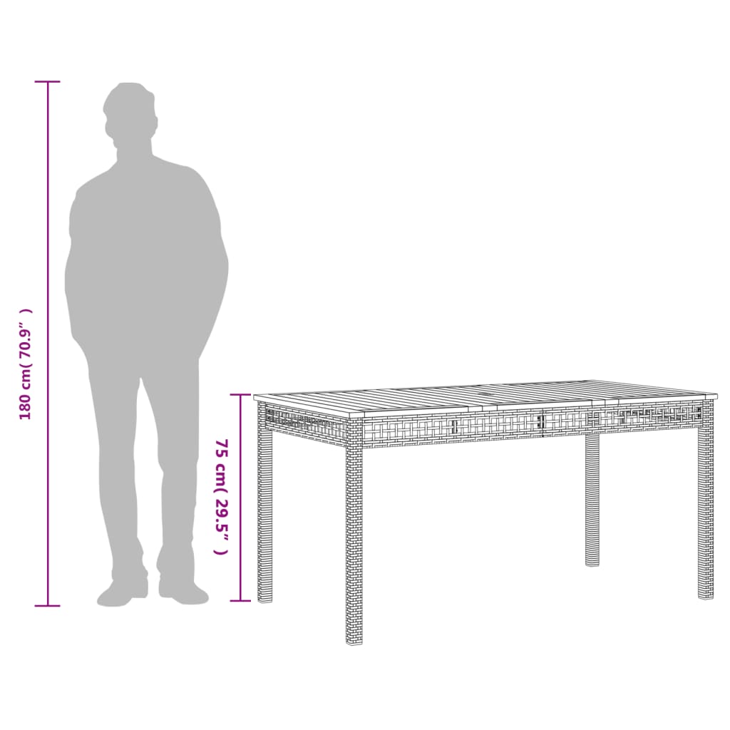 Tuintafel 140x80x75 cm poly rattan en acaciahout grijs is nu te koop bij PeponiXL, paradijselijk wonen!