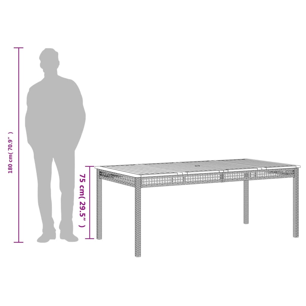 Tuintafel 180x90x75 cm poly rattan en acaciahout beige is nu te koop bij PeponiXL, paradijselijk wonen!