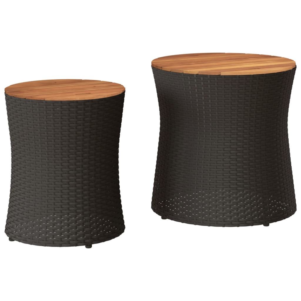 Tuinbijzettafels 2 st met houten blad poly rattan zwart is nu te koop bij PeponiXL, paradijselijk wonen!
