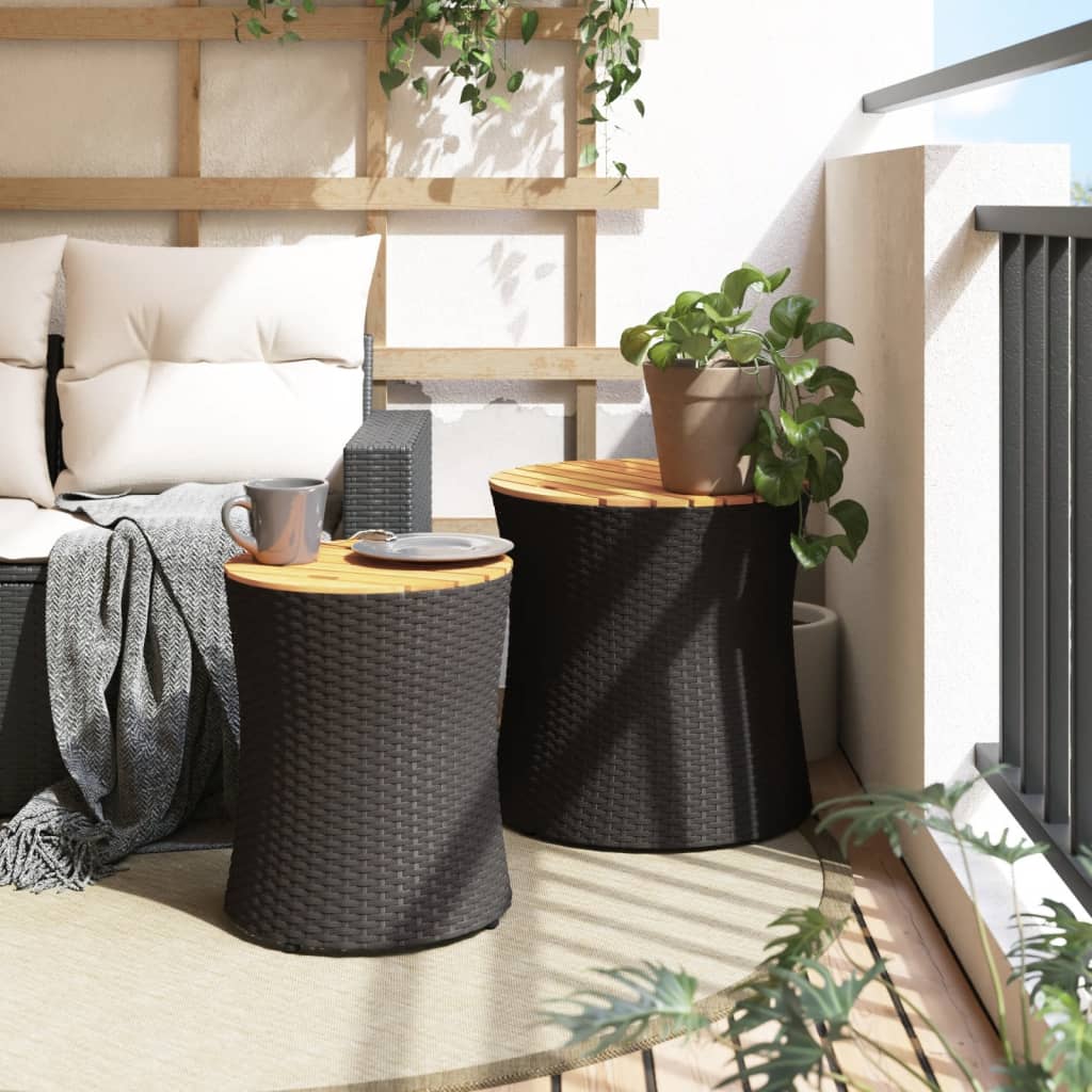 Tuinbijzettafels 2 st met houten blad poly rattan zwart is nu te koop bij PeponiXL, paradijselijk wonen!