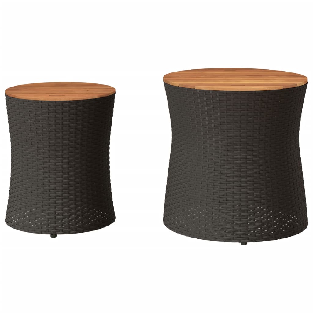 Tuinbijzettafels 2 st met houten blad poly rattan zwart is nu te koop bij PeponiXL, paradijselijk wonen!