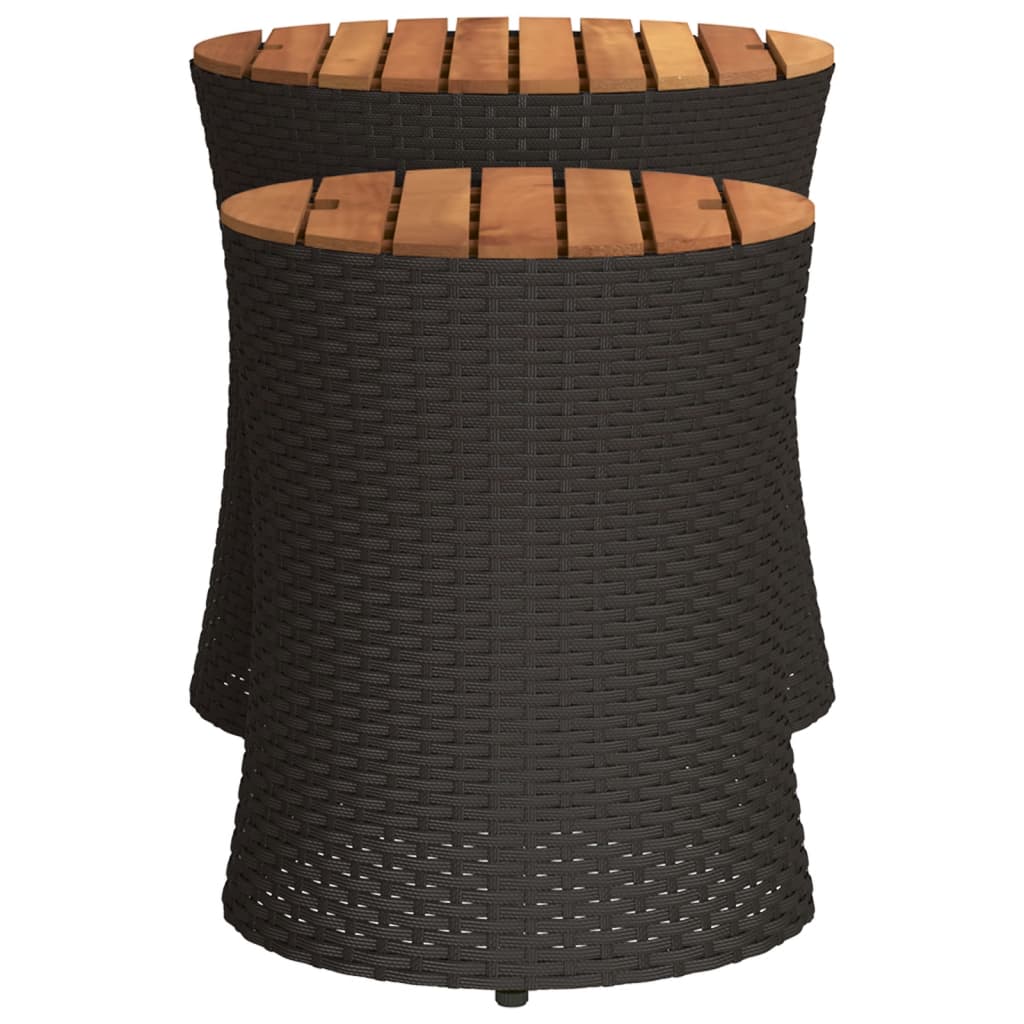 Tuinbijzettafels 2 st met houten blad poly rattan zwart is nu te koop bij PeponiXL, paradijselijk wonen!