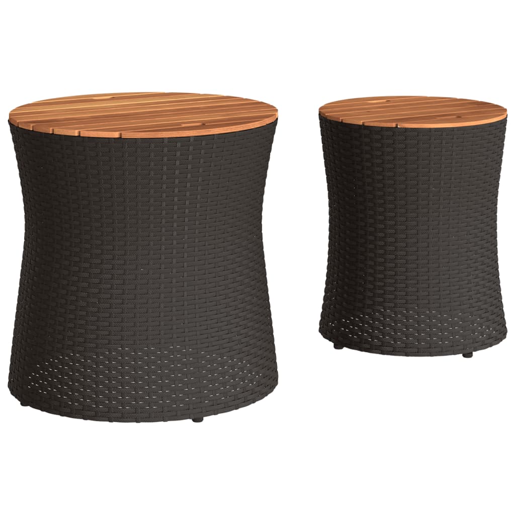 Tuinbijzettafels 2 st met houten blad poly rattan zwart is nu te koop bij PeponiXL, paradijselijk wonen!