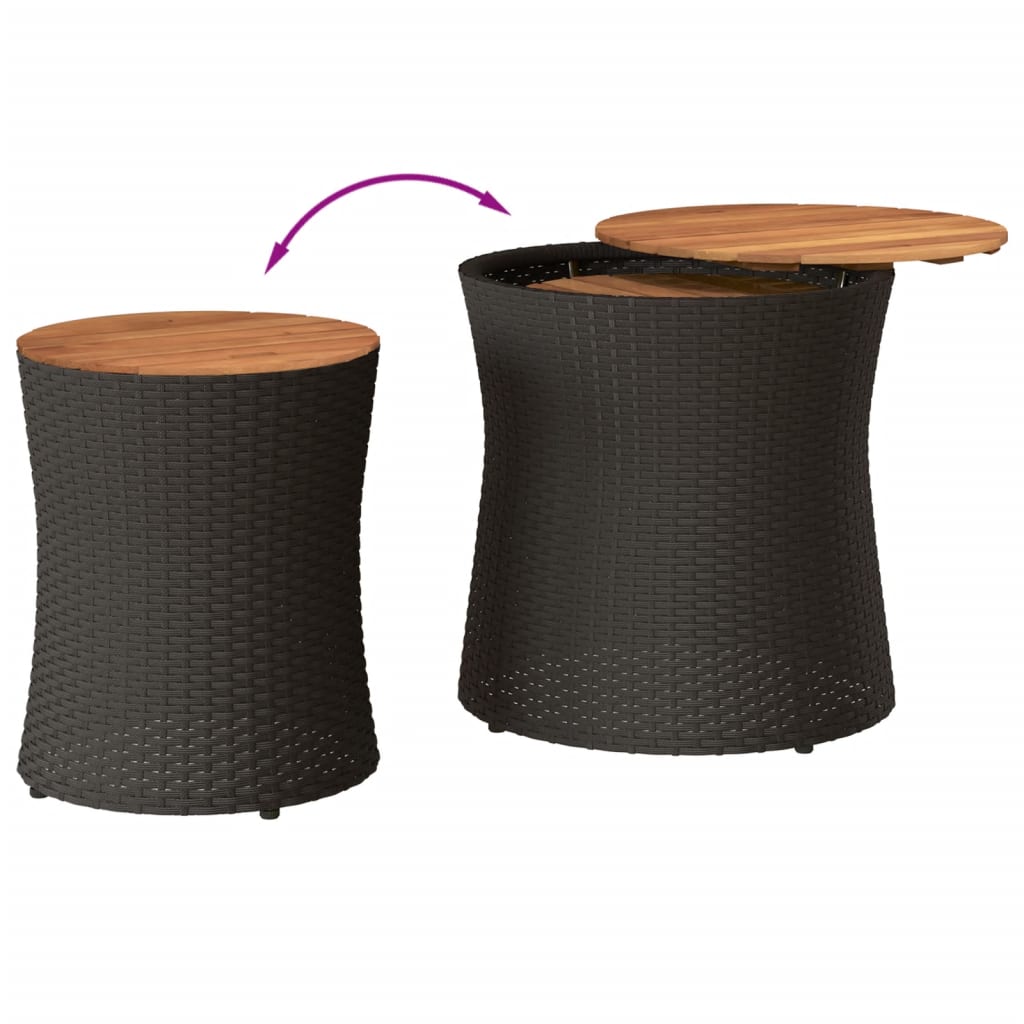 Tuinbijzettafels 2 st met houten blad poly rattan zwart is nu te koop bij PeponiXL, paradijselijk wonen!