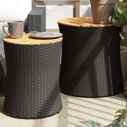 Tuinbijzettafels 2 st met houten blad poly rattan zwart is nu te koop bij PeponiXL, paradijselijk wonen!