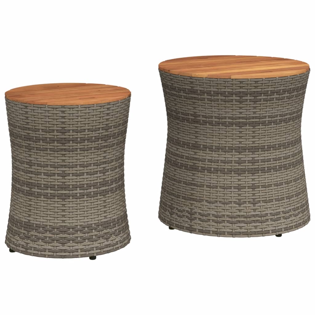 Tuinbijzettafels 2 st met houten blad poly rattan grijs is nu te koop bij PeponiXL, paradijselijk wonen!