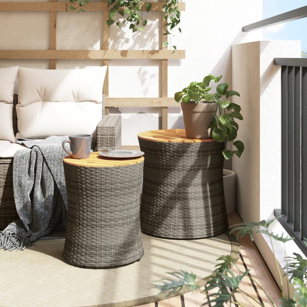 Tuinbijzettafels 2 st met houten blad poly rattan grijs is nu te koop bij PeponiXL, paradijselijk wonen!