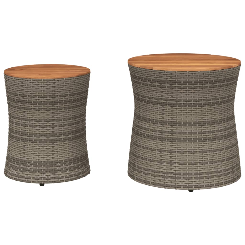 Tuinbijzettafels 2 st met houten blad poly rattan grijs is nu te koop bij PeponiXL, paradijselijk wonen!