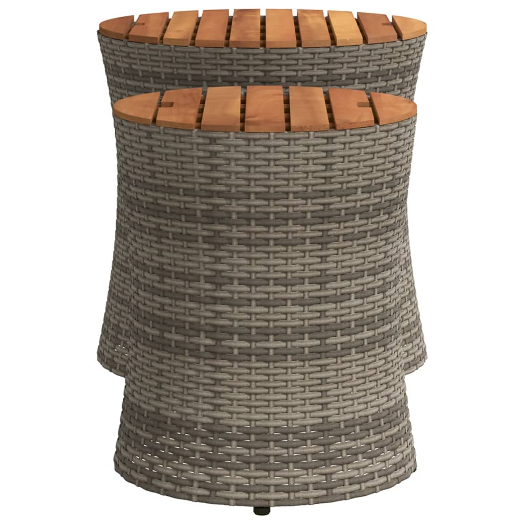 Tuinbijzettafels 2 st met houten blad poly rattan grijs is nu te koop bij PeponiXL, paradijselijk wonen!