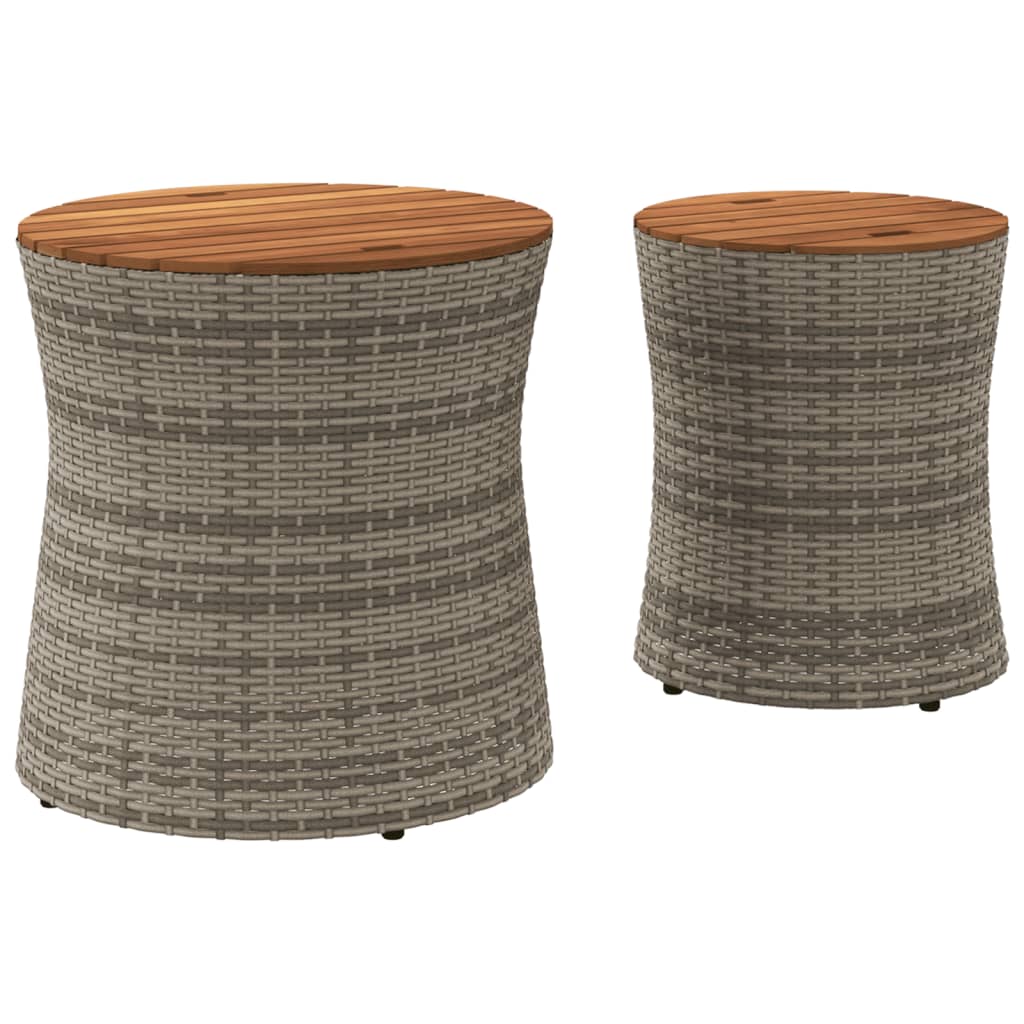 Tuinbijzettafels 2 st met houten blad poly rattan grijs is nu te koop bij PeponiXL, paradijselijk wonen!