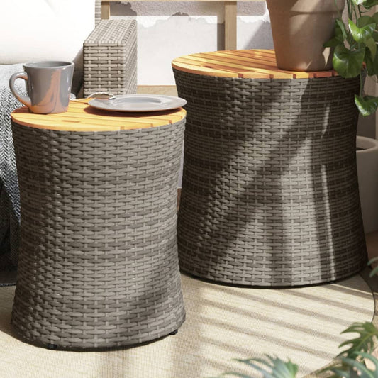 Tuinbijzettafels 2 st met houten blad poly rattan grijs is nu te koop bij PeponiXL, paradijselijk wonen!
