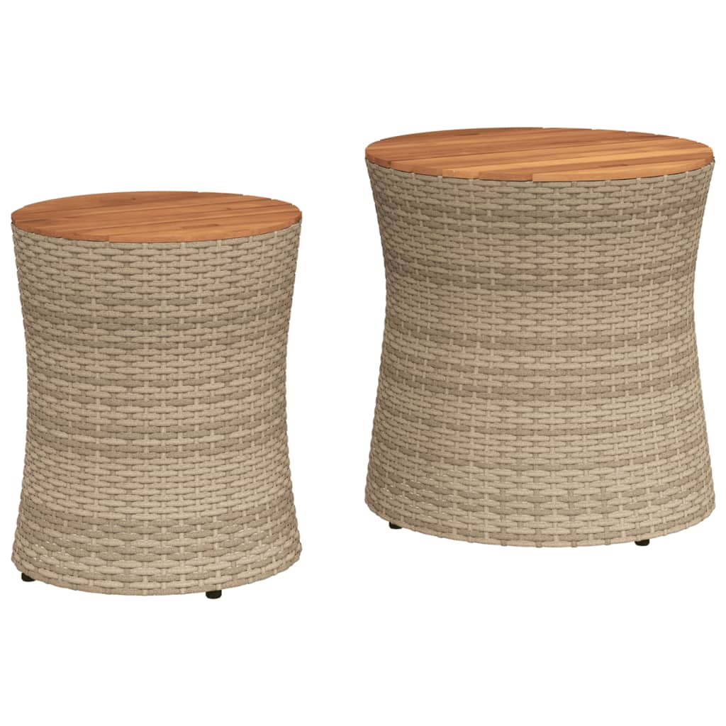 Tuinbijzettafels 2 st met houten blad poly rattan beige is nu te koop bij PeponiXL, paradijselijk wonen!