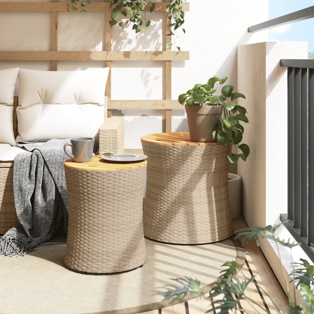 Tuinbijzettafels 2 st met houten blad poly rattan beige is nu te koop bij PeponiXL, paradijselijk wonen!