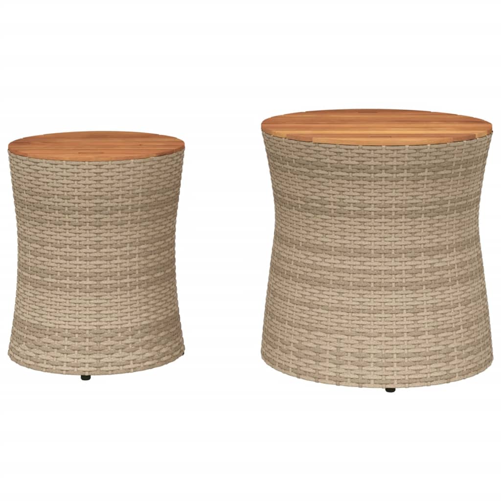 Tuinbijzettafels 2 st met houten blad poly rattan beige is nu te koop bij PeponiXL, paradijselijk wonen!
