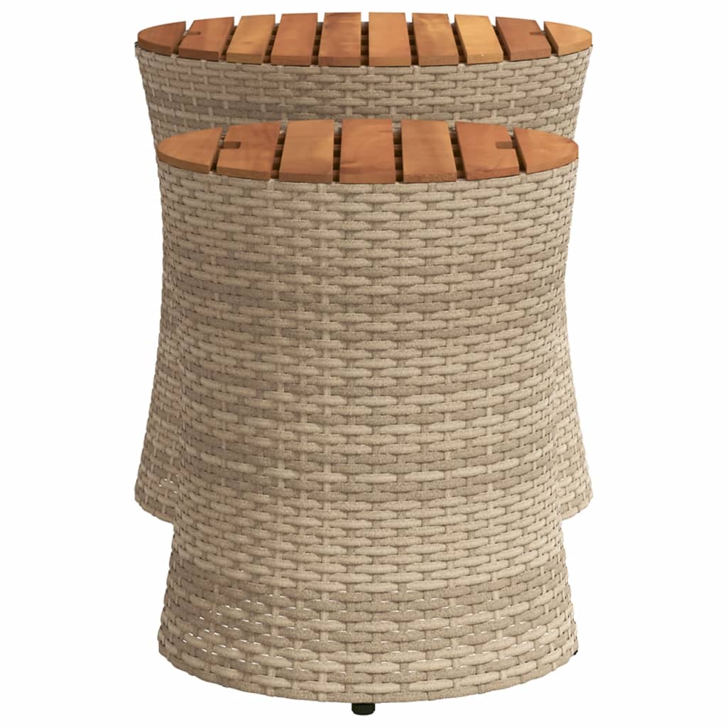 Tuinbijzettafels 2 st met houten blad poly rattan beige is nu te koop bij PeponiXL, paradijselijk wonen!