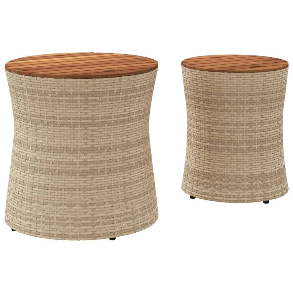 Tuinbijzettafels 2 st met houten blad poly rattan beige is nu te koop bij PeponiXL, paradijselijk wonen!