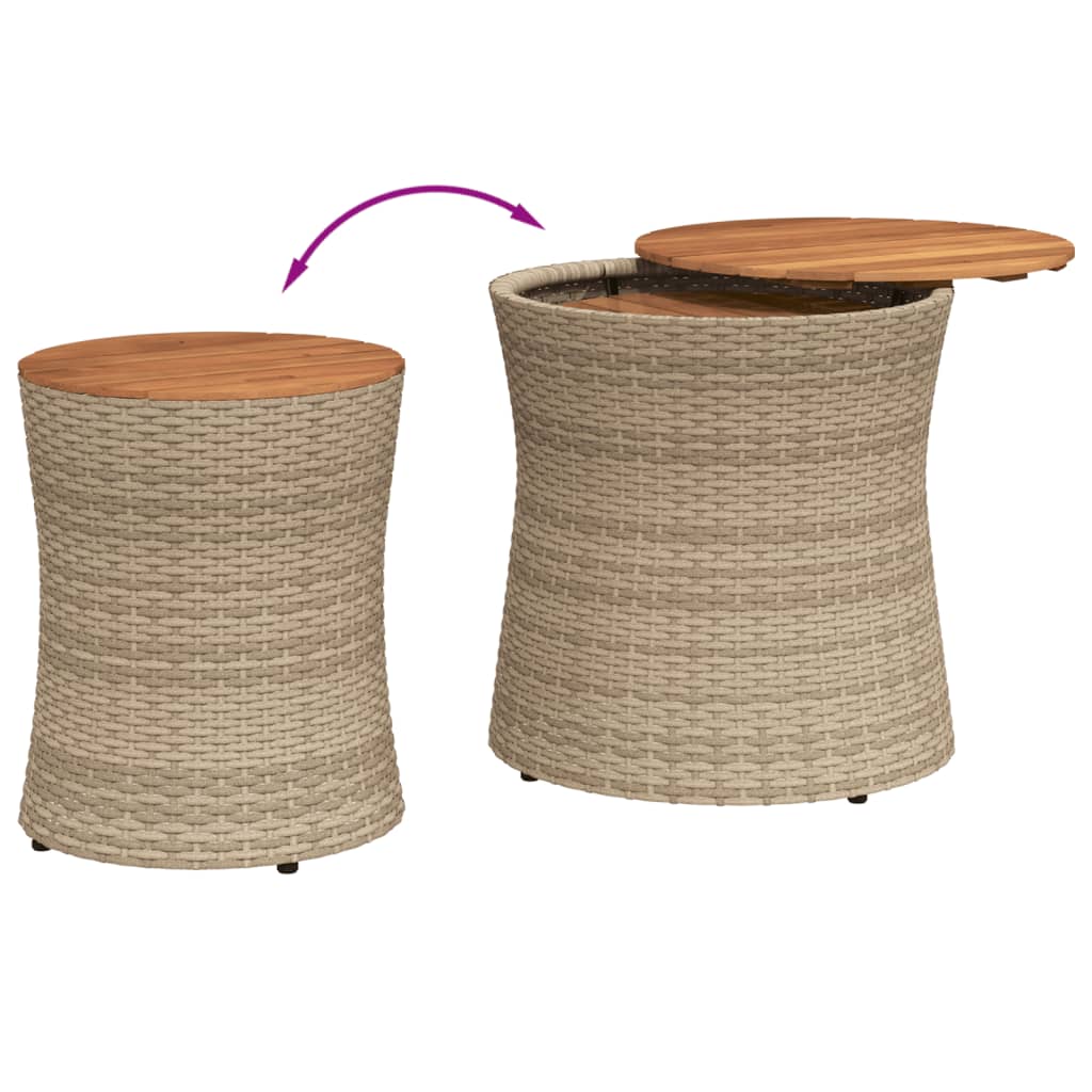 Tuinbijzettafels 2 st met houten blad poly rattan beige is nu te koop bij PeponiXL, paradijselijk wonen!