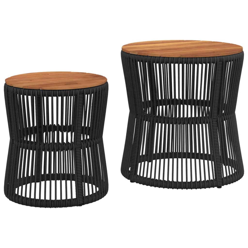 Tuinbijzettafels 2 st met houten blad poly rattan zwart is nu te koop bij PeponiXL, paradijselijk wonen!