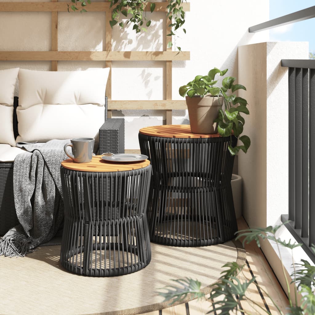 Tuinbijzettafels 2 st met houten blad poly rattan zwart is nu te koop bij PeponiXL, paradijselijk wonen!