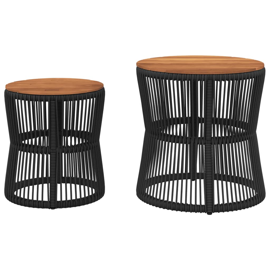 Tuinbijzettafels 2 st met houten blad poly rattan zwart is nu te koop bij PeponiXL, paradijselijk wonen!