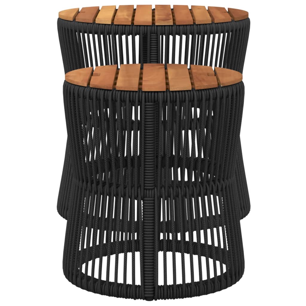 Tuinbijzettafels 2 st met houten blad poly rattan zwart is nu te koop bij PeponiXL, paradijselijk wonen!