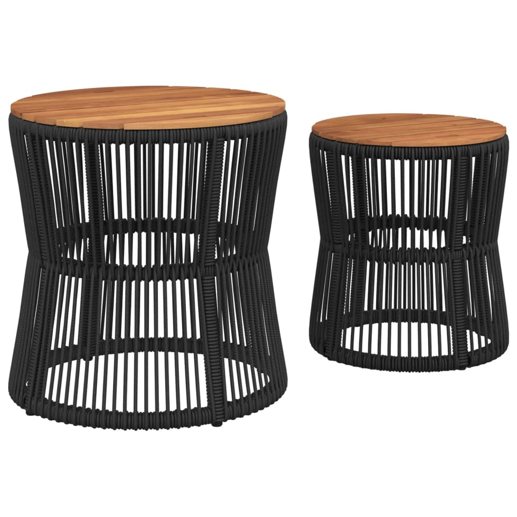 Tuinbijzettafels 2 st met houten blad poly rattan zwart is nu te koop bij PeponiXL, paradijselijk wonen!