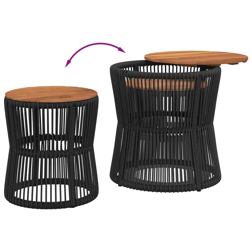 Tuinbijzettafels 2 st met houten blad poly rattan zwart is nu te koop bij PeponiXL, paradijselijk wonen!