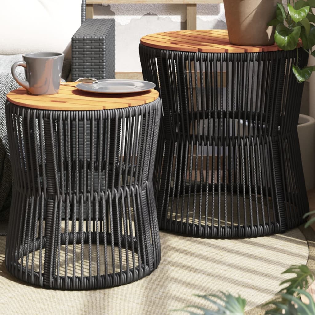 Tuinbijzettafels 2 st met houten blad poly rattan zwart is nu te koop bij PeponiXL, paradijselijk wonen!