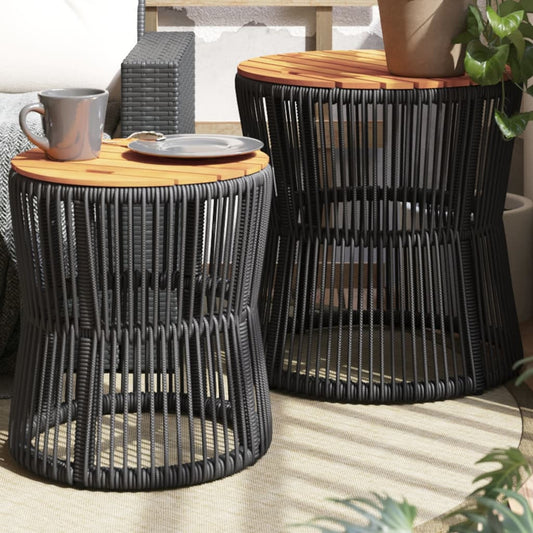 Tuinbijzettafels 2 st met houten blad poly rattan zwart is nu te koop bij PeponiXL, paradijselijk wonen!