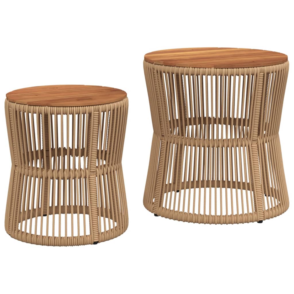 Tuinbijzettafels 2 st met houten blad poly rattan beige is nu te koop bij PeponiXL, paradijselijk wonen!