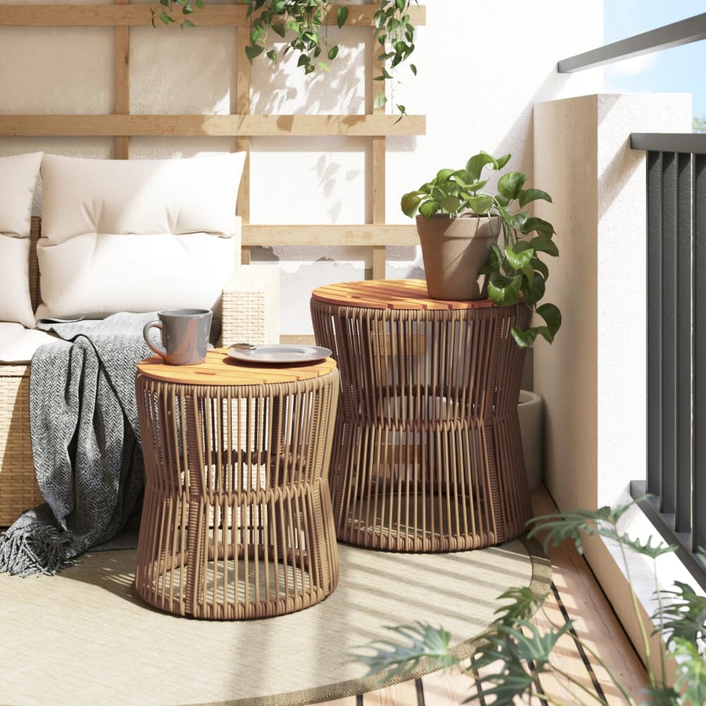 Tuinbijzettafels 2 st met houten blad poly rattan beige is nu te koop bij PeponiXL, paradijselijk wonen!