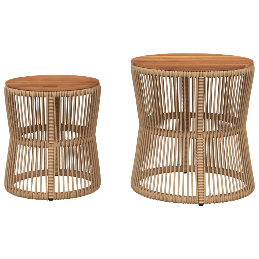 Tuinbijzettafels 2 st met houten blad poly rattan beige is nu te koop bij PeponiXL, paradijselijk wonen!