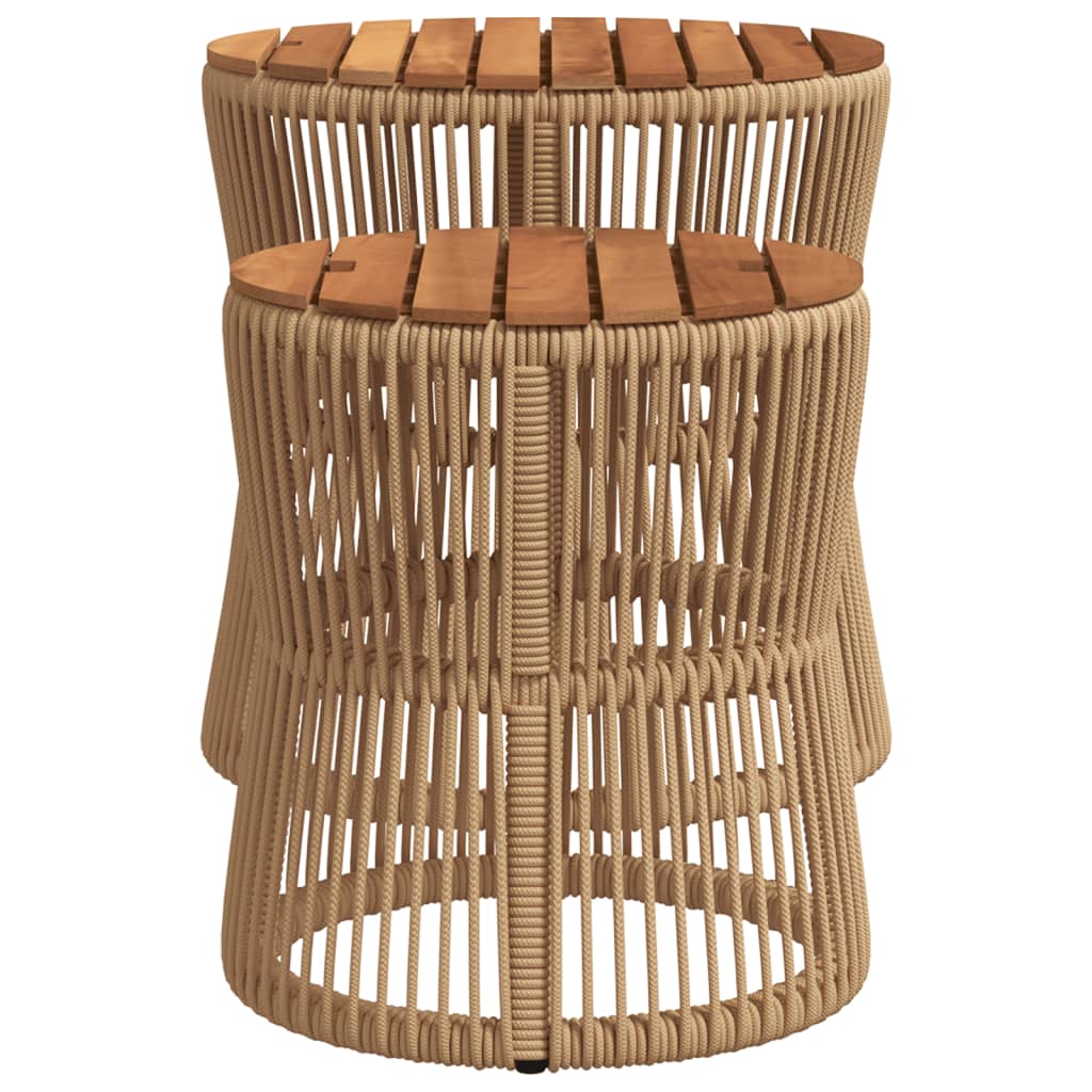 Tuinbijzettafels 2 st met houten blad poly rattan beige is nu te koop bij PeponiXL, paradijselijk wonen!