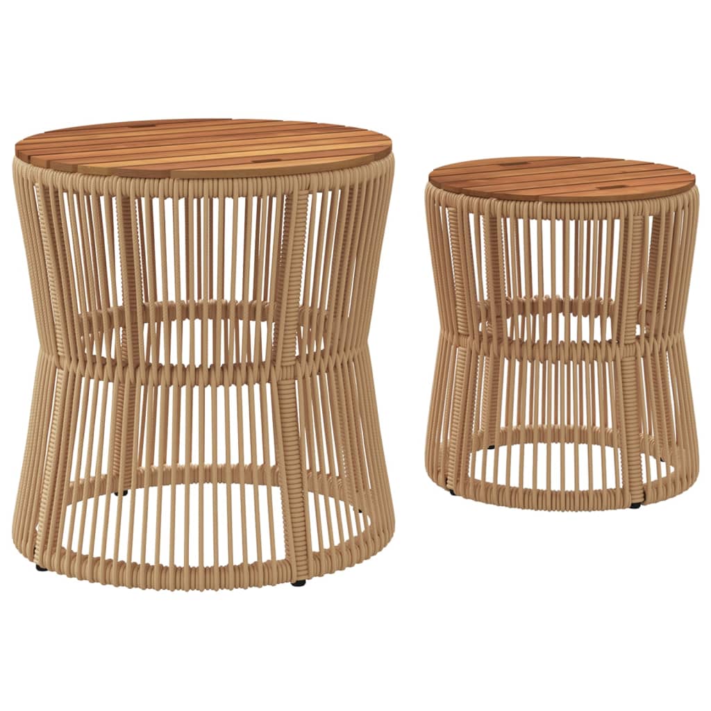 Tuinbijzettafels 2 st met houten blad poly rattan beige is nu te koop bij PeponiXL, paradijselijk wonen!
