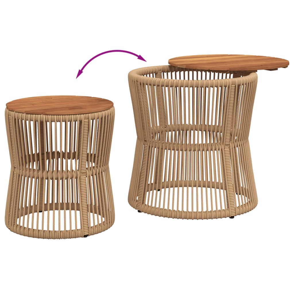 Tuinbijzettafels 2 st met houten blad poly rattan beige is nu te koop bij PeponiXL, paradijselijk wonen!