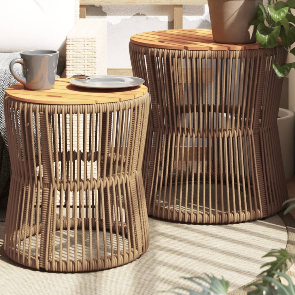 Tuinbijzettafels 2 st met houten blad poly rattan beige is nu te koop bij PeponiXL, paradijselijk wonen!