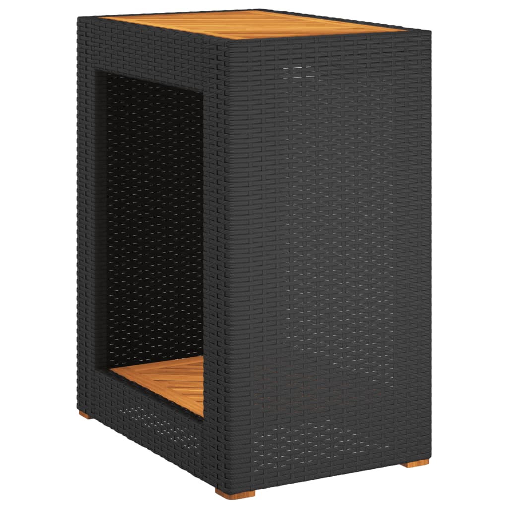 Tuinbijzettafel met houten blad 60x40x75 cm poly rattan zwart is nu te koop bij PeponiXL, paradijselijk wonen!