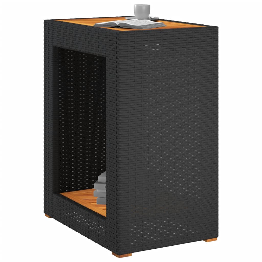 Tuinbijzettafel met houten blad 60x40x75 cm poly rattan zwart is nu te koop bij PeponiXL, paradijselijk wonen!