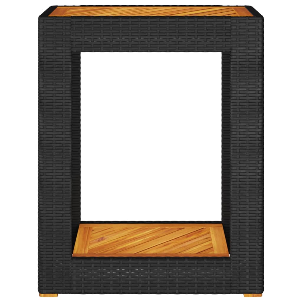 Tuinbijzettafel met houten blad 60x40x75 cm poly rattan zwart is nu te koop bij PeponiXL, paradijselijk wonen!