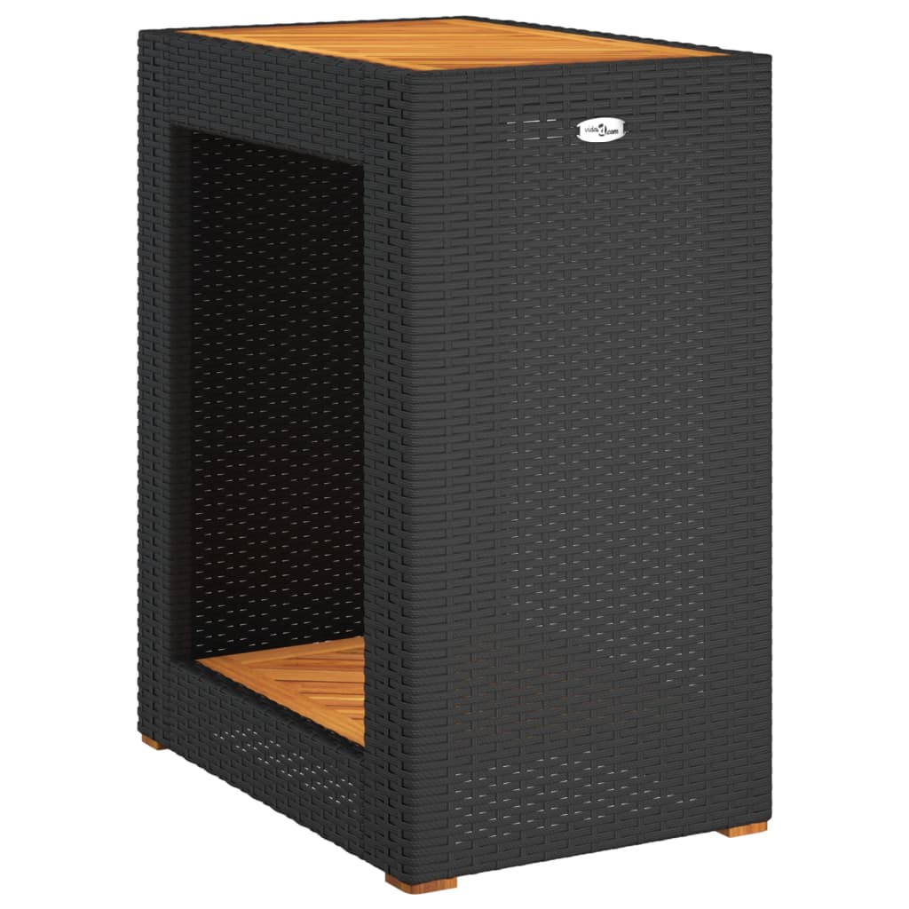 Tuinbijzettafel met houten blad 60x40x75 cm poly rattan zwart is nu te koop bij PeponiXL, paradijselijk wonen!