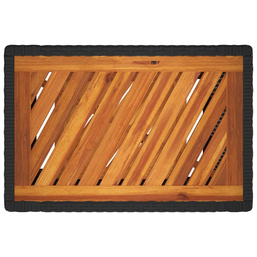 Tuinbijzettafel met houten blad 60x40x75 cm poly rattan zwart is nu te koop bij PeponiXL, paradijselijk wonen!