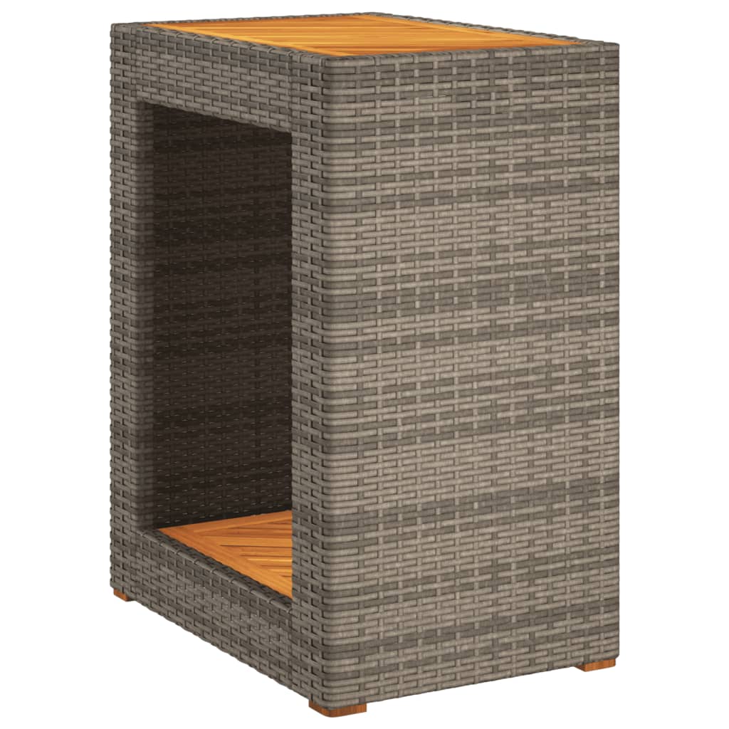 Tuinbijzettafel met houten blad 60x40x75 cm poly rattan grijs is nu te koop bij PeponiXL, paradijselijk wonen!