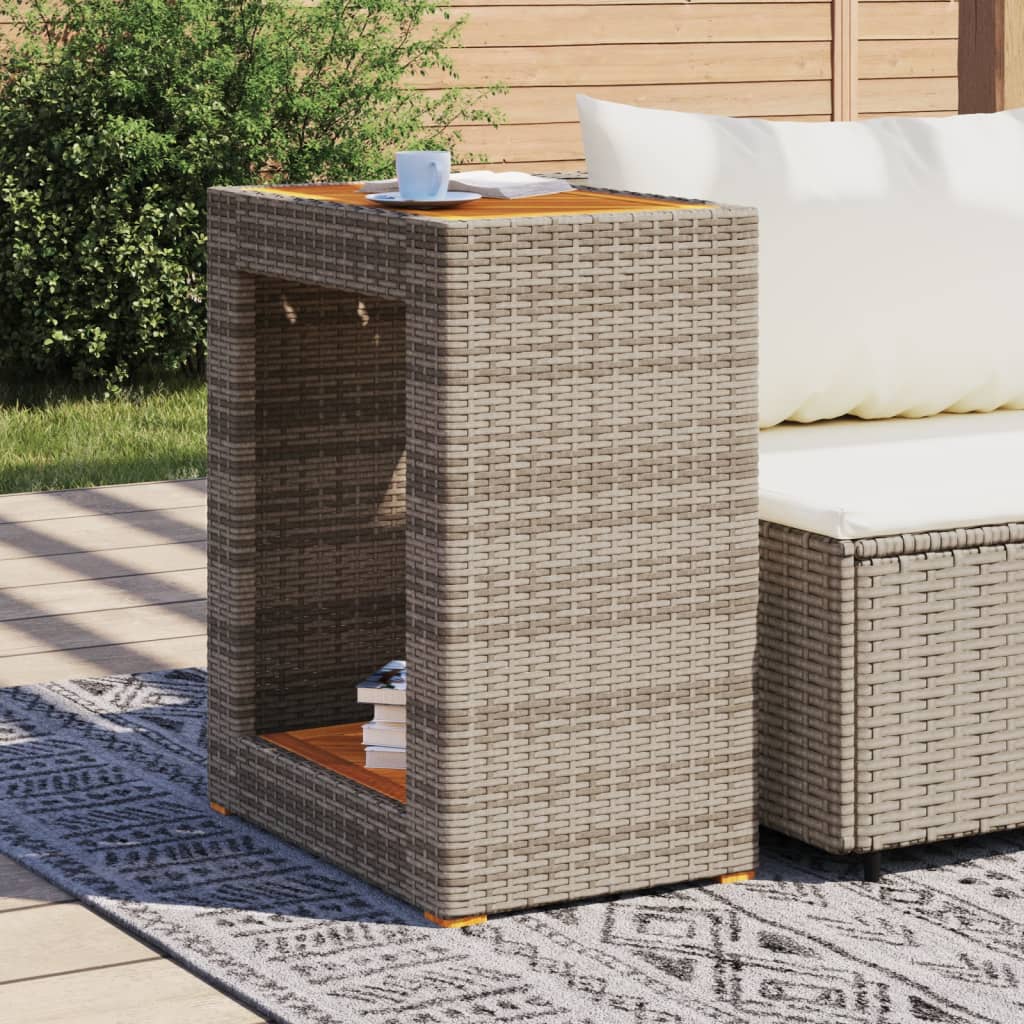 Tuinbijzettafel met houten blad 60x40x75 cm poly rattan grijs is nu te koop bij PeponiXL, paradijselijk wonen!