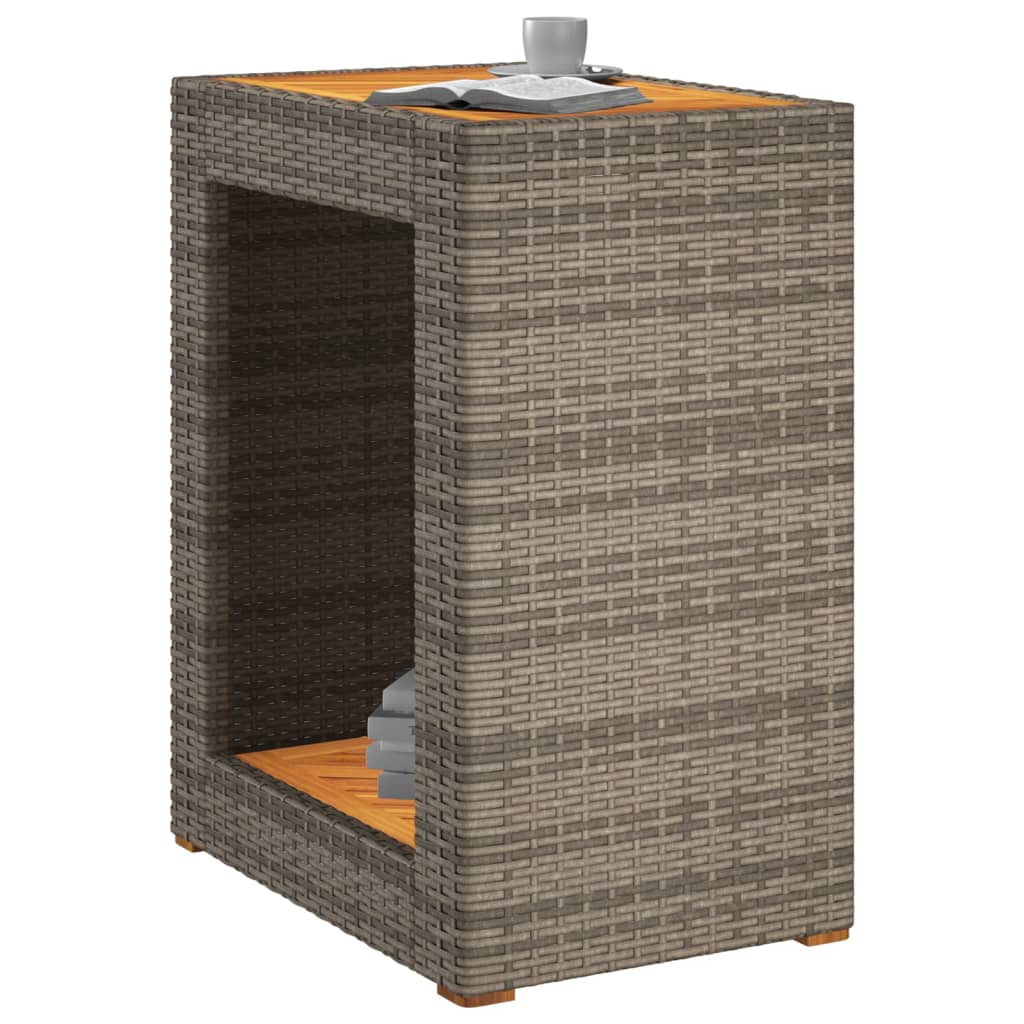 Tuinbijzettafel met houten blad 60x40x75 cm poly rattan grijs is nu te koop bij PeponiXL, paradijselijk wonen!