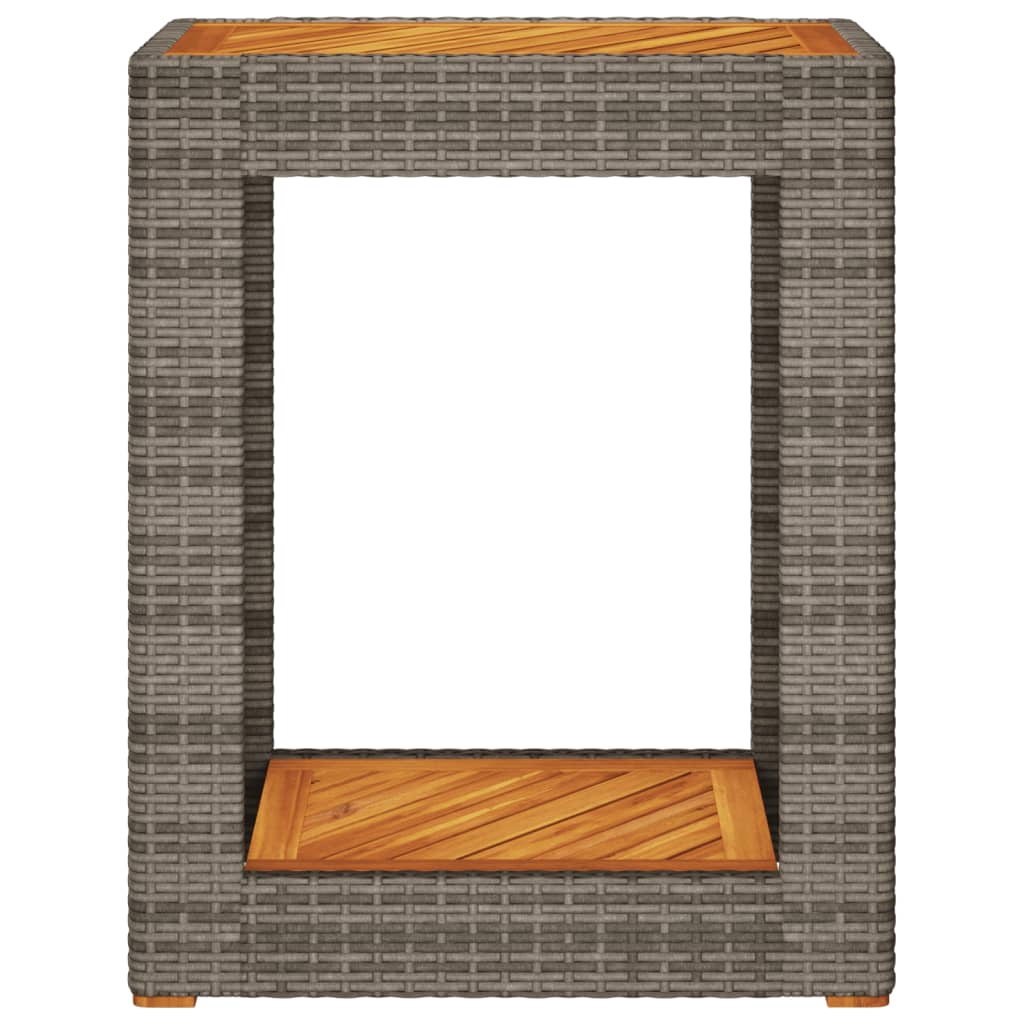 Tuinbijzettafel met houten blad 60x40x75 cm poly rattan grijs is nu te koop bij PeponiXL, paradijselijk wonen!