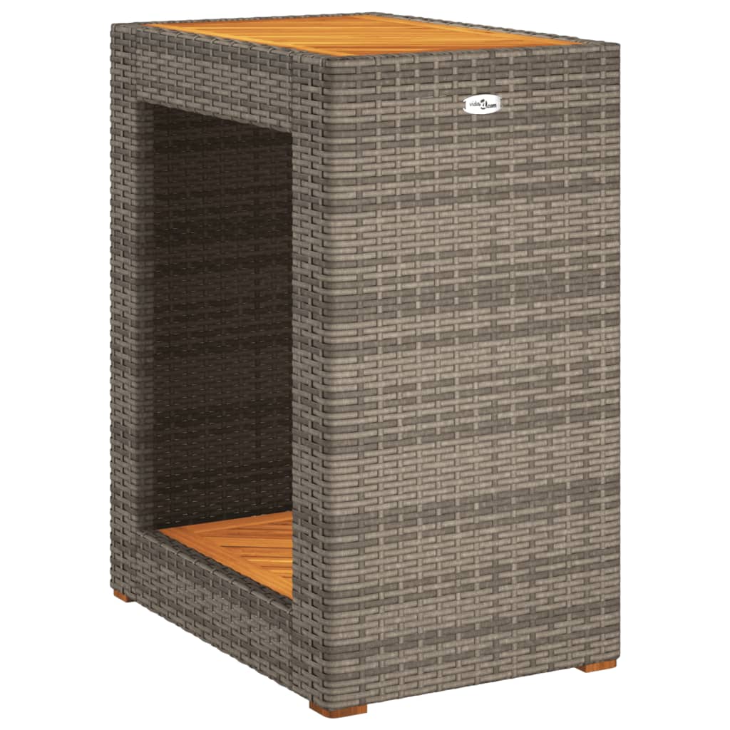 Tuinbijzettafel met houten blad 60x40x75 cm poly rattan grijs is nu te koop bij PeponiXL, paradijselijk wonen!
