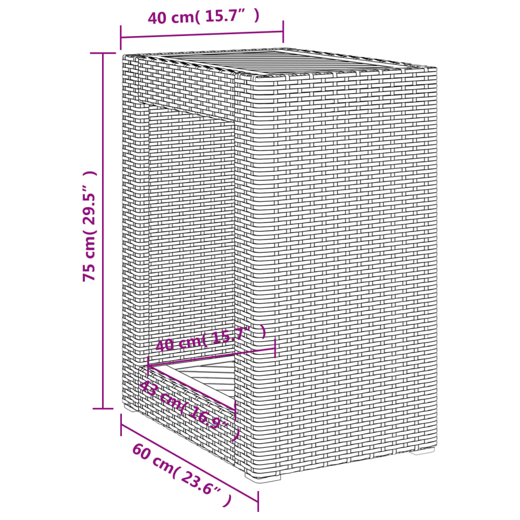 Tuinbijzettafel met houten blad 60x40x75 cm poly rattan grijs is nu te koop bij PeponiXL, paradijselijk wonen!