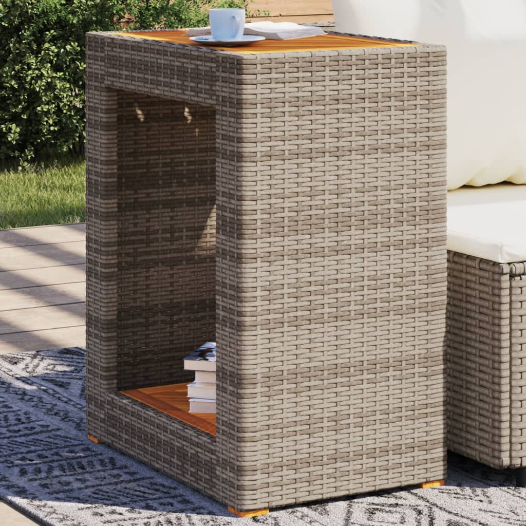 Tuinbijzettafel met houten blad 60x40x75 cm poly rattan grijs is nu te koop bij PeponiXL, paradijselijk wonen!